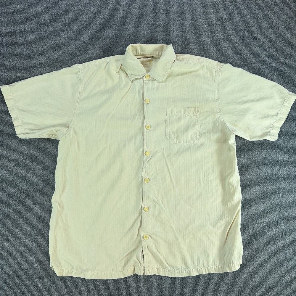 Tommy Bahama Mens XL Silk Button Down Shirt Cream Short Sleeve Beach Tropical